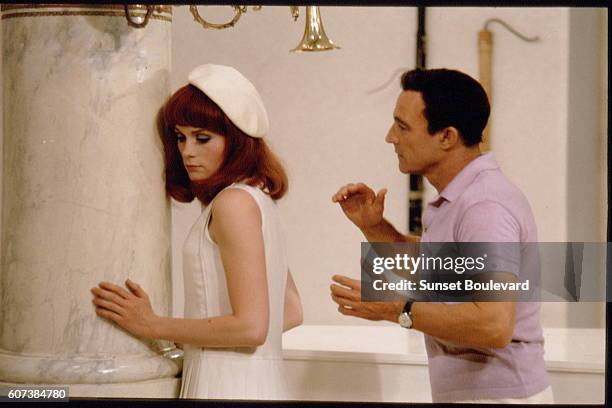French actress Françoise Dorleac and American actor, singer and dancer Gene Kelly on the set of Les demoiselles de Rochefort, written and directed by...