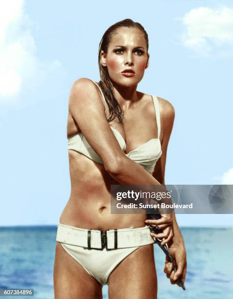 Swiss actress Ursula Andress plays the role of Honey Ryder in director Terence Young's 1962 James Bond movie Dr. No, known in French as James Bond...