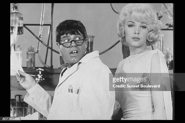 Jerry Lewis, who both directed and acted in 'The Nutty Professor', seen here with Stella Stevens.