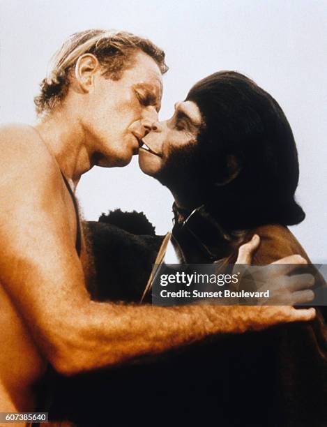 Charlton Heston and Kim Hunter in Planet of the Apes.