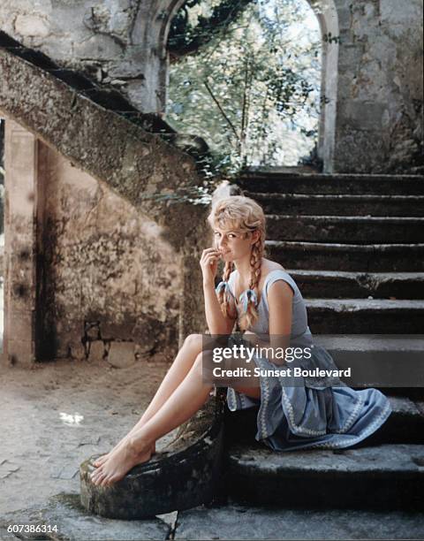 Brigitte Bardot on the set of 'The Bride is Much Too Beautiful' by Pierre Gaspard-Huit.