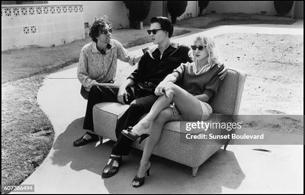 Tim Burton, Johnny Depp and Sarah Jessica Parker on the film set of 'Ed Wood'.