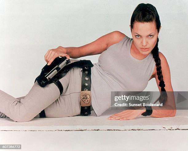 Hollywood screen goddess, Angelina Jolie and star of 2001 movie, "Lara Croft: Tomb Raider" directed by Simon West.