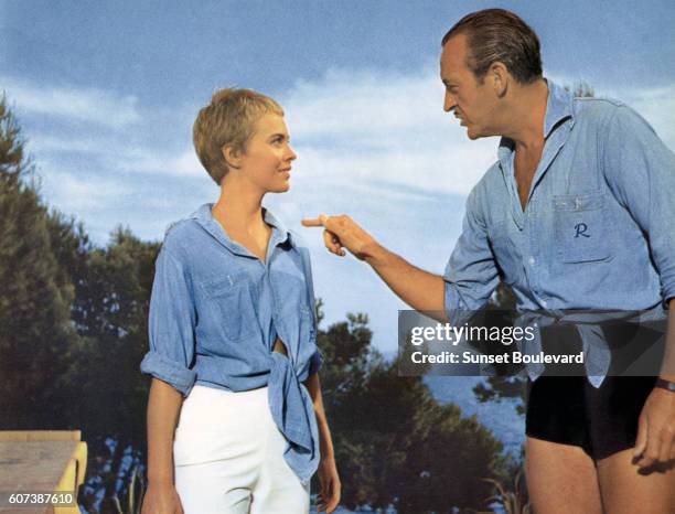 French actress Jean Seberg and British actor David Niven in the 1957 film "Bonjour Tristesse", by the Austrian-born director Otto Preminger.