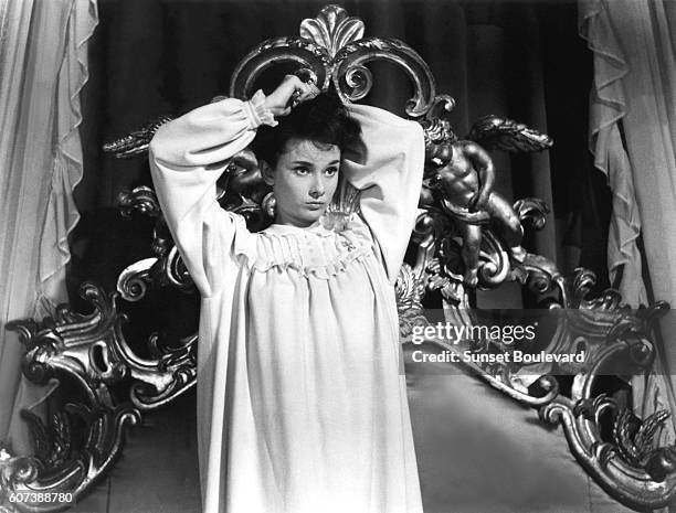 British actress Audrey Hepburn on the set of Roman Holiday, directed by William Wyler.