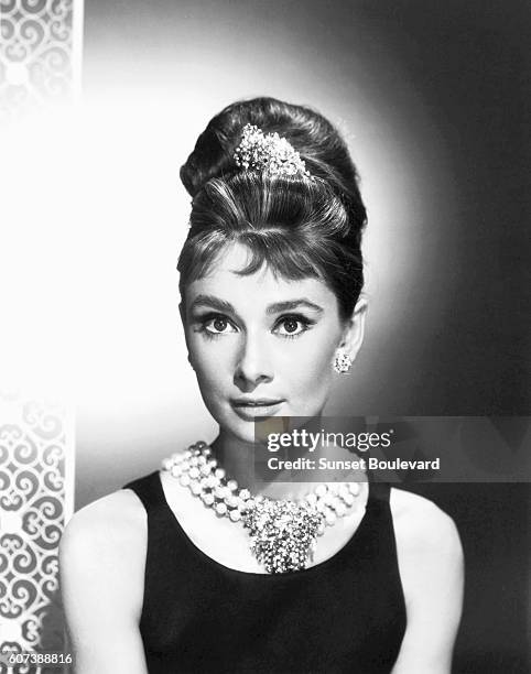 British actress Audrey Hepburn on the set of Breakfast at Tiffany's, based on the novel by Truman Capote and directed by Blake Edwards.