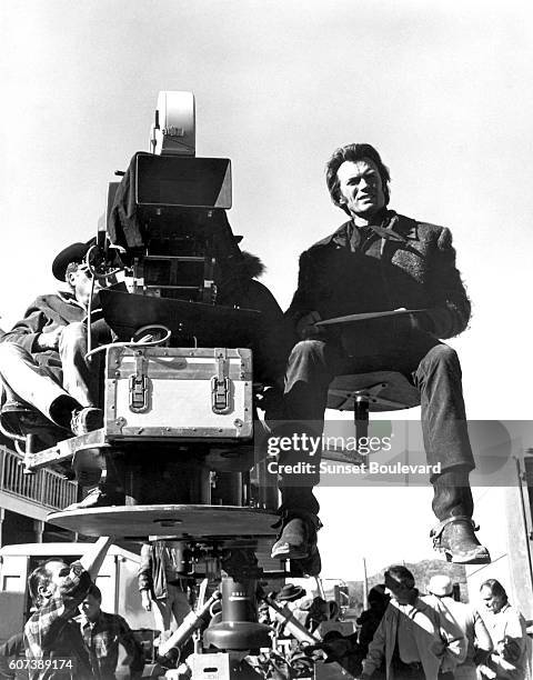 American actor Clint Eastwood on the set of Joe Kidd, directed by John Sturges.