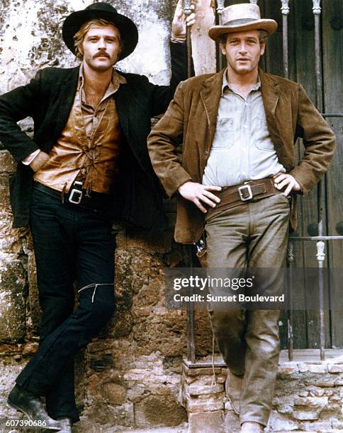 American actors Robert Redford and Paul Newman on the set of Butch Cassidy and the Sundance Kid, directed by George Roy Hill.