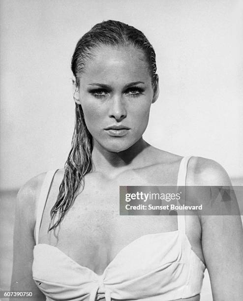 Swiss actress Ursula Andress on the set of Dr. No, directed by Terence Young.