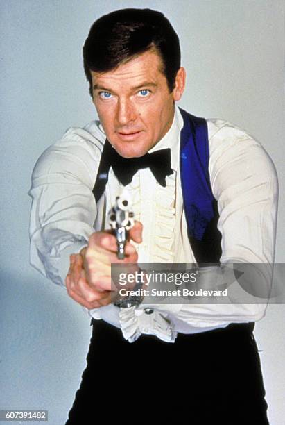 Actor Roger Moore on the set of "Live And Let Die".