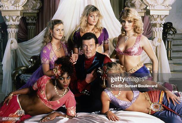 Actor Roger Moore on the set of "Octopussy".