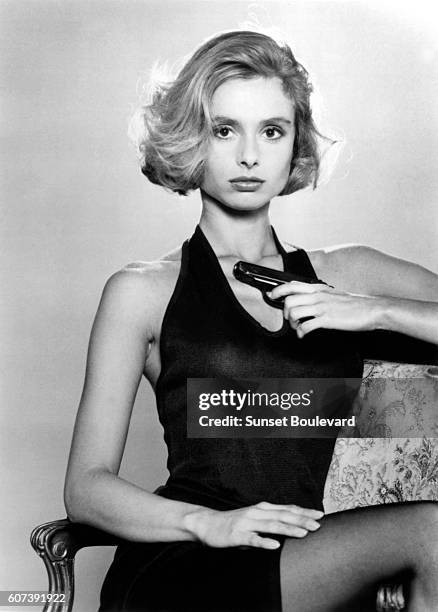 Actress Maryam d'Abo on the set of "The Living Daylights".