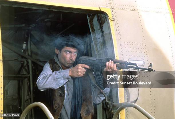 Actor Timothy Dalton on the set of "The Living Daylights".