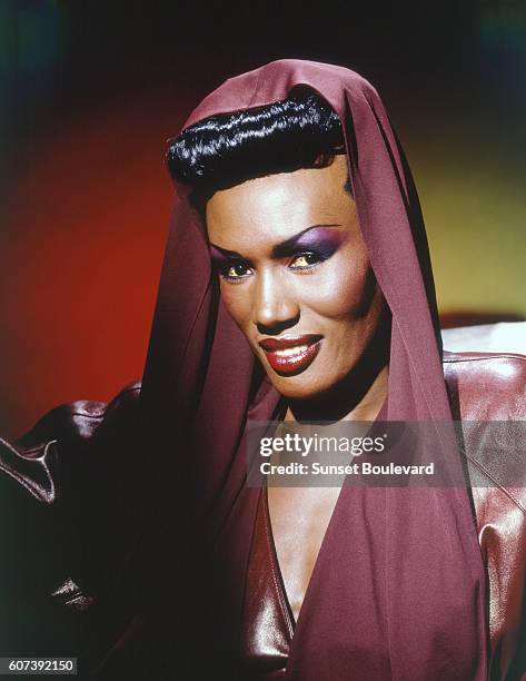 Actress Grace Jones on the set of "View To Kill".