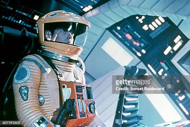 American actor Gary Lockwood on the set of 2001: A Space Odyssey, written and directed by Stanley Kubrick.