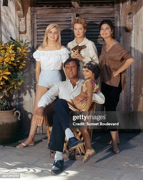 American actors Ava Gardner, Sue Lyon, Deborah Kerr and Richard Burton on the set of The Night of the Iguana, directed by John Huston.