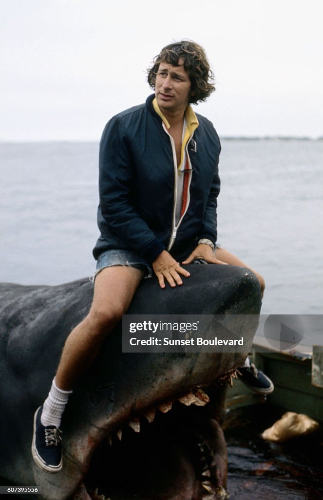 Jaws Setting American director Steven Spielberg on the set of his movie, Jaws. News ...