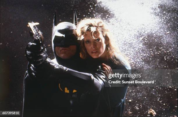 American actors Jack Nicholson and Kim Basinger on the set of Batman, directed by Tim Burton.