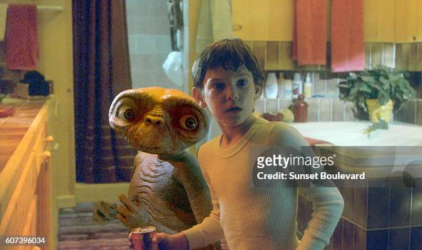 Henry Thomas on the set of "E.T.".