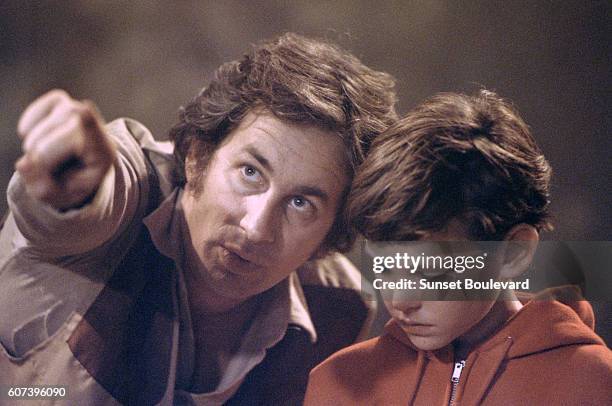 Steven Spielberg and Henry Thomas on the set of "E.T.".