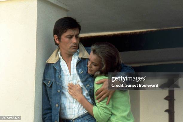 Alain Delon and Romy Schneider on the set of "La Piscine".