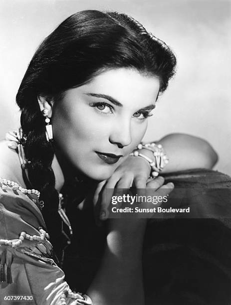 Debra Paget on the set of "Broken Arrow".