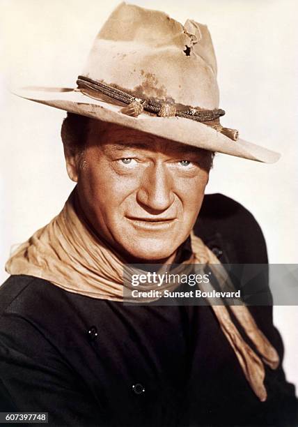 American actor John Wayne on the set of The Man Who Shot Liberty Valance directed and produced by John Ford.