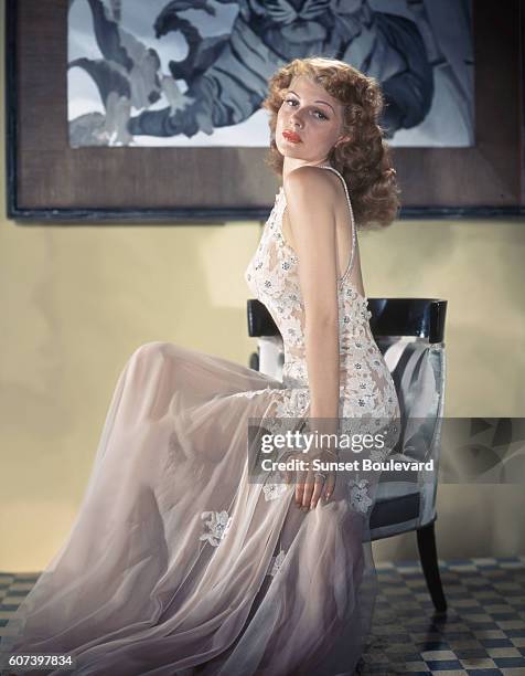 American actress Rita Hayworth on the set of You Were Never Lovelier, directed by William A. Seiter.