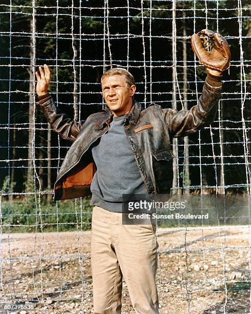 American actor Steve McQueen on the set of The Great Escape, based on the book by Paul Brickhill, and directed by John Sturges.