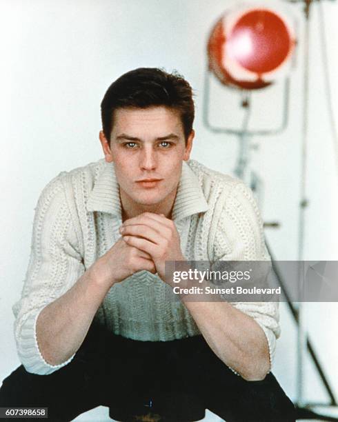 French actor Alain Delon on the set of Faibles Femmes , written and directed by Michel Boisrond.