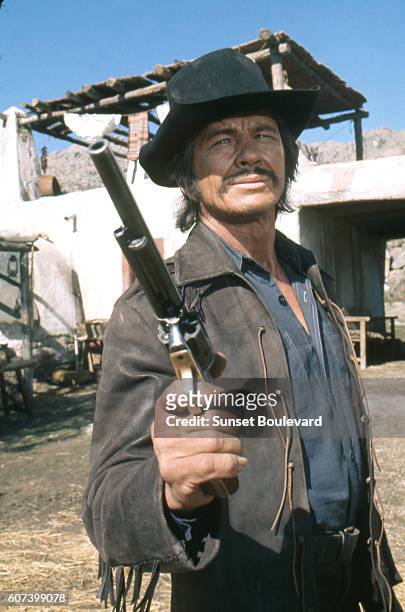 American actor Charles Bronson on the set of Soleil Rouge , directed by British Terence Young.