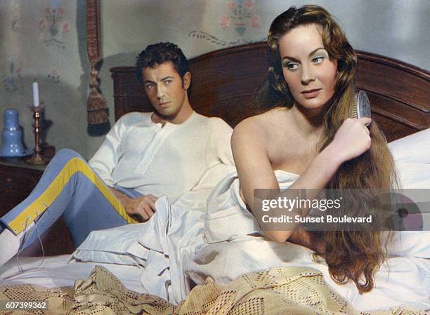 American actor Farley Granger and Italian actress Alida Valli on the set of Senso, written and directed by Luchino Visconti.