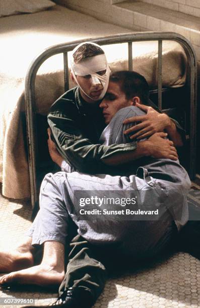 American actors Nicolas Cage and Matthew Modine on the set of Birdy, directed by British director Alan Parker.