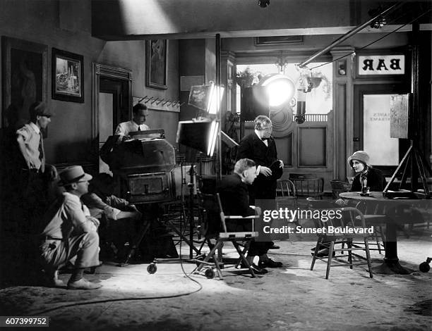 Swedish actress Greta Garbo and American director and producer Clarence Brown on the set of Brown's movie Anna Chrisite.