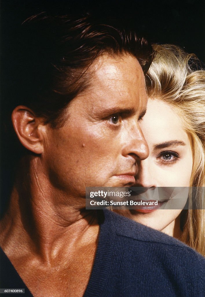 Basic Instinct American actors Michael Douglas and Sharon Stone on the set of Basic ...