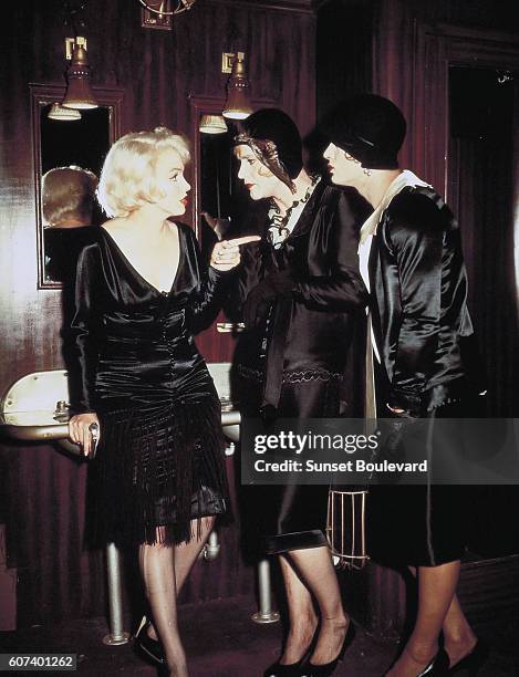 American actors Marilyn Monroe, Jack Lemmon and Tony Curtis on the set of Some Like It Hot written, directed and produced by Austrian-born American...