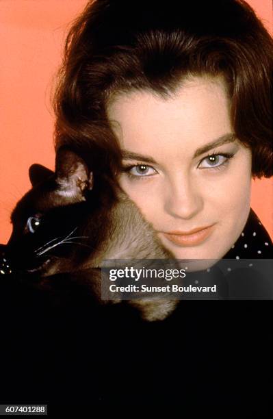 Austrian-born German actress Romy Schneider on the set of What's New Pussycat, directed by Clive Donner and Richard Talmadge.