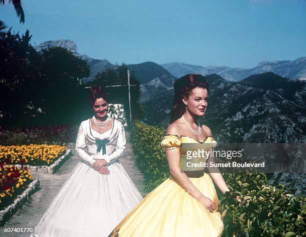 German actress Magda Schneider and her daughter Austrian-born German actress Romy Schneider on the set of Sissi written and directed by Austrian...