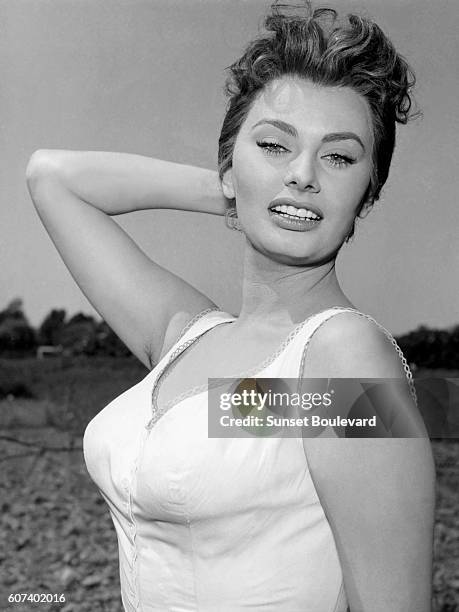 Italian actress Sophia Loren on the set of La bella mugnaia written and directed by Mario Camerini.