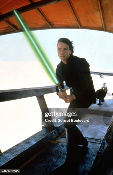 American actor Mark Hamill on the set of Star Wars: Episode VI - Return of the Jedi directed by Welsh Richard Marquand.