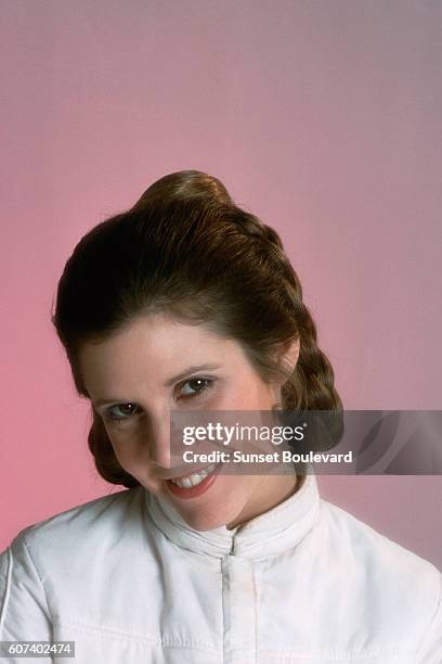 American actress Carrie Fisher on the set of Star Wars: Episode V - The Empire Strikes Back directed by Irvin Kershner.