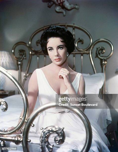 British-born American actress Elizabeth Taylor on the set of Cat on a Hot Tin Roof written and directed by Richard Brooks.