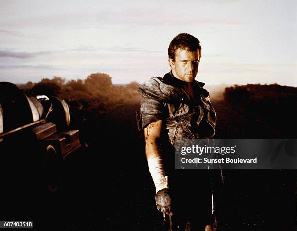 American actor Mel Gibson on the set of Mad Max 2: The Road Warrior written and directed by George Miller.