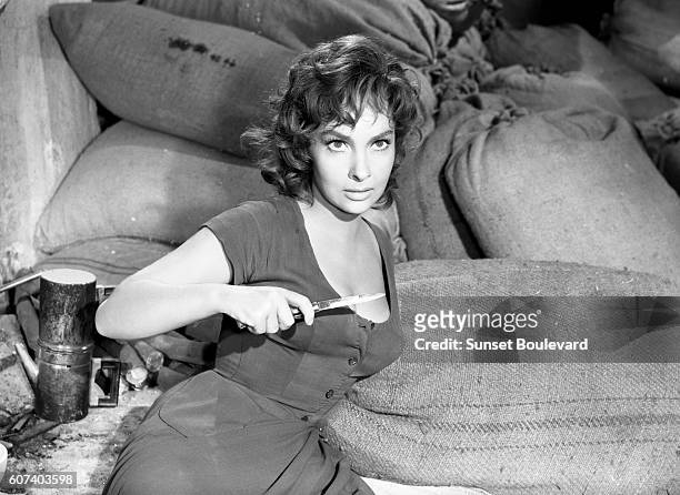 Italian actress Gina Lollobrigida on the set of La Legge directed by American Jules Dassin and based on the novel by French Roger Vailland.