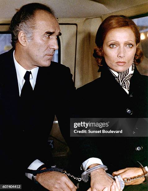 French actors Michel Piccoli and Stephane Audran on the set of Les noces rouges written and directed by Claude Chabrol.