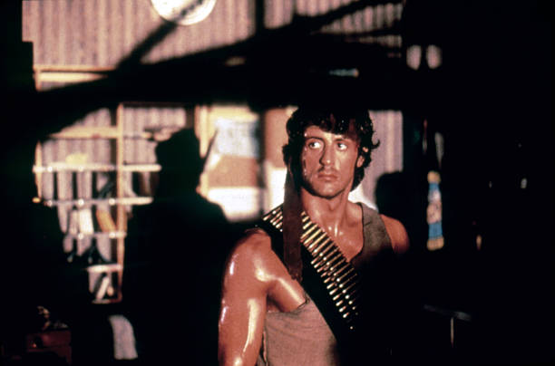 American actor and screenwriter Sylvester Stallone on the set of <Rambo> based on the novel by Canadian David Morrell and directed by Ted Kotcheff.