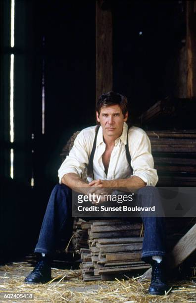 American actor Harrison Ford on the set of Witness directed by Peter Weir.