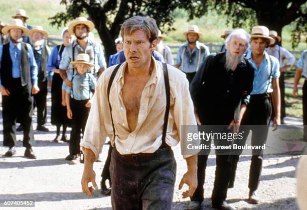 American actor Harrison Ford on the set of Witness directed by Peter Weir.