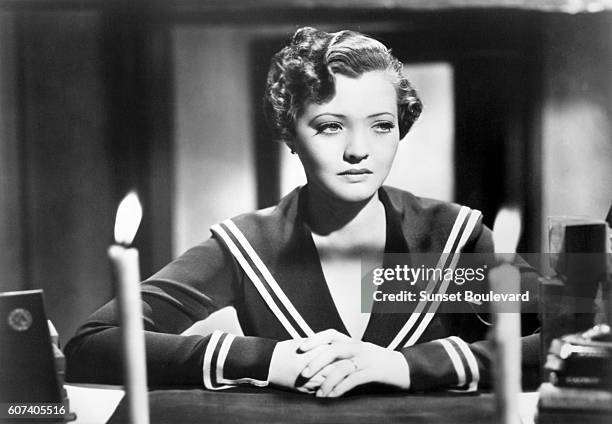 American actress Sylvia Sidney on the set of Sabotage based on the novel Polish-born British Joseph Conrad and directed by British Alfred Hitchcock.