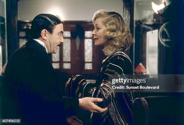 British actor Albert Finney and American Lauren Bacall on the set of Murder on the Orient Express, based on the novel by British Agatha Christie, and...